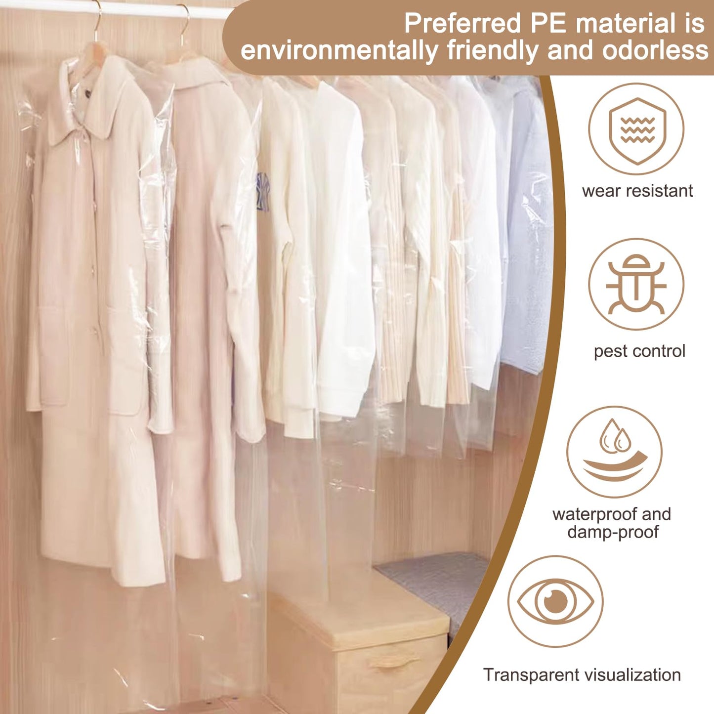 Plastic Garment Bags, 30 Pack Dry Cleaning Bags, Clear Clothes Covers, Dust Proof Garment Protector Covers, Garment Bags