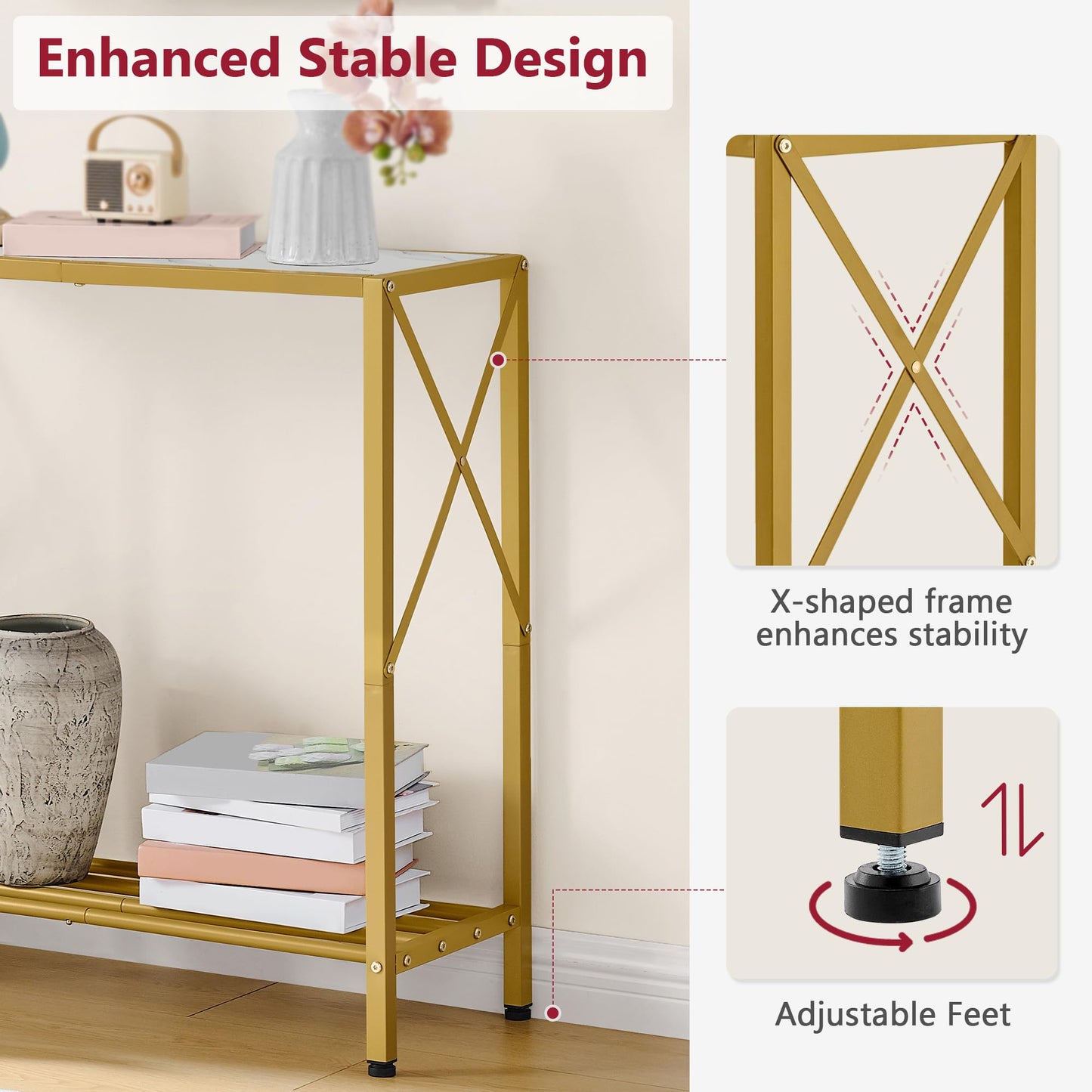Tajsoon 28.3" Entryway Table, 2-Tier Small Consle Table for Entryway, Narrow Sofa Table with Shelves, Entrace Table for Hallway, Living Room