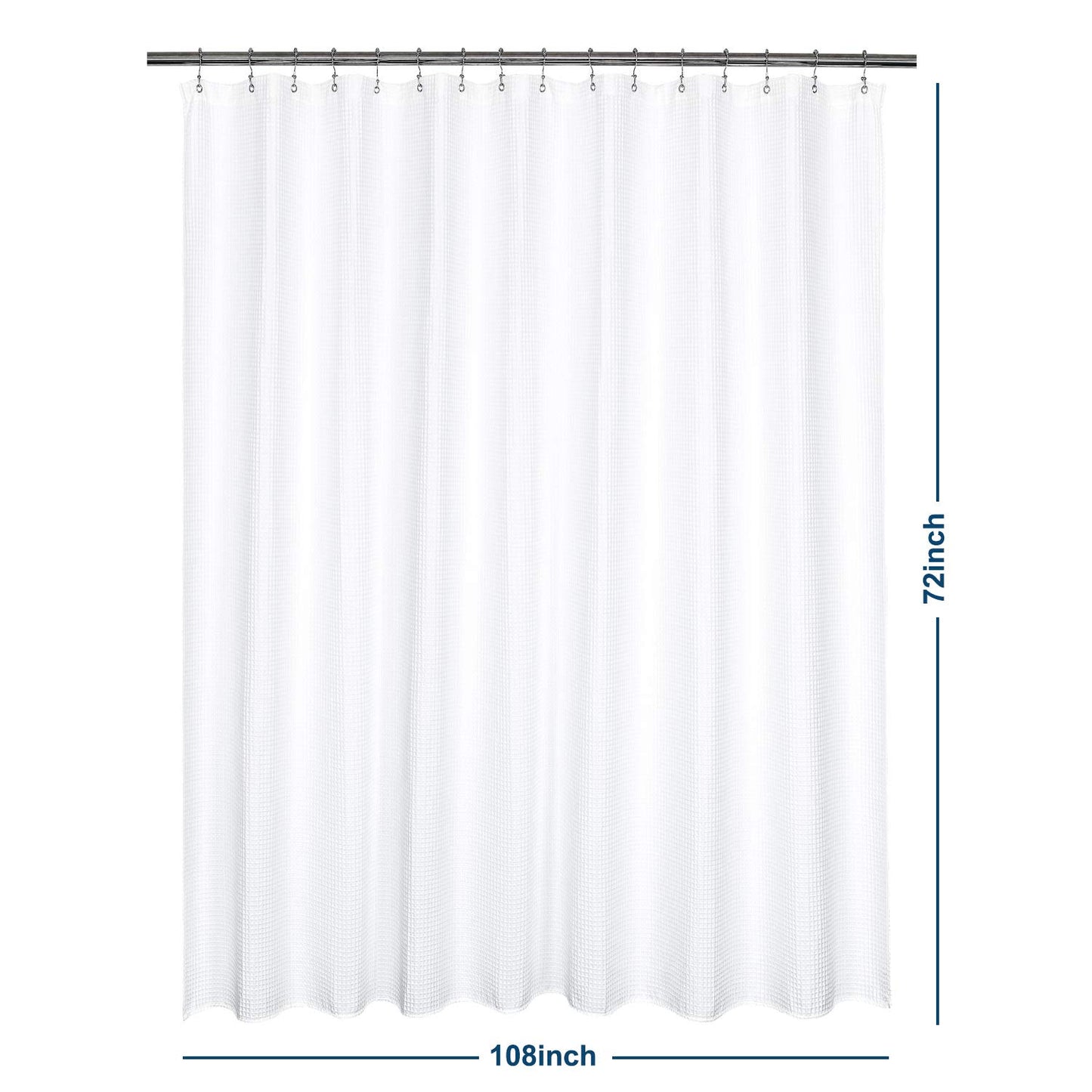 Barossa Design Cotton Blend Shower Curtain Extra Wide 108 Inch - Honeycomb Waffle Weave, Hotel Luxury & Spa, Heavy Weight Fabric, Washable - White