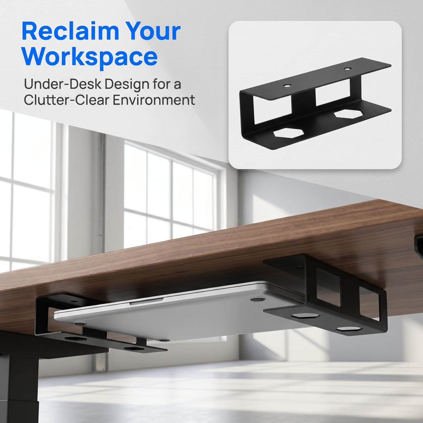 Vurixfo 3 Pcs Under Desk Laptop Mount, Metal Under Desk Bracket Holder