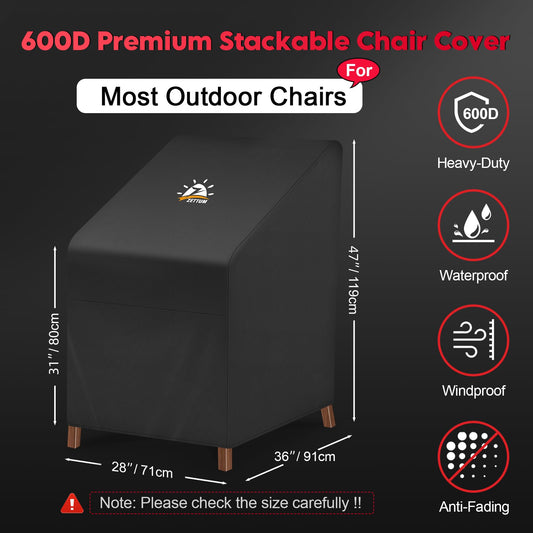 Zettum 2 Pack Garden Chair Covers Waterproof Stacking Chair Cover 600D PU Coating Outdoor Chair Covers Anti-UV Heavy Duty Covers for Lawn Chairs,