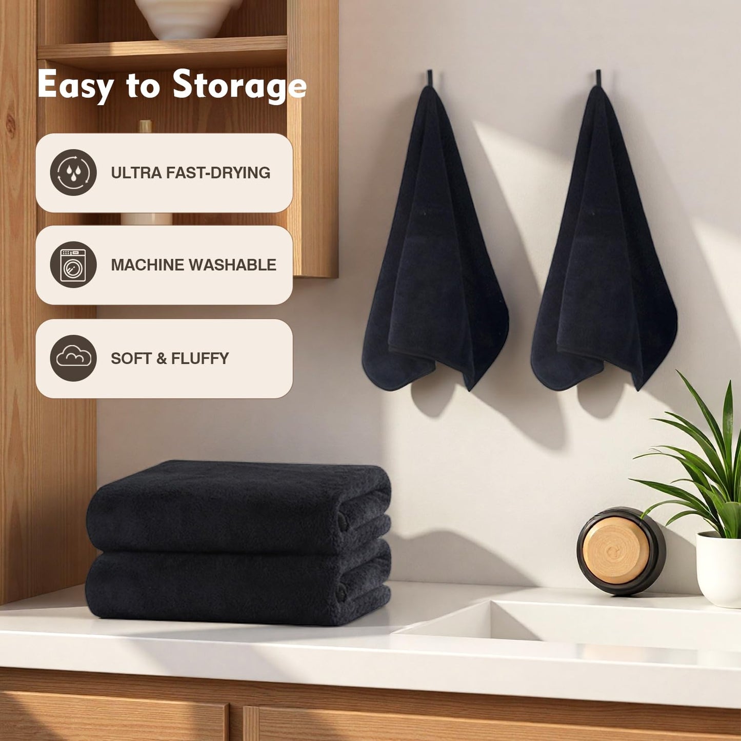 VIVOTE Microfibre Hand Towels Small Hand Towels for Kitchen Bathroom Black