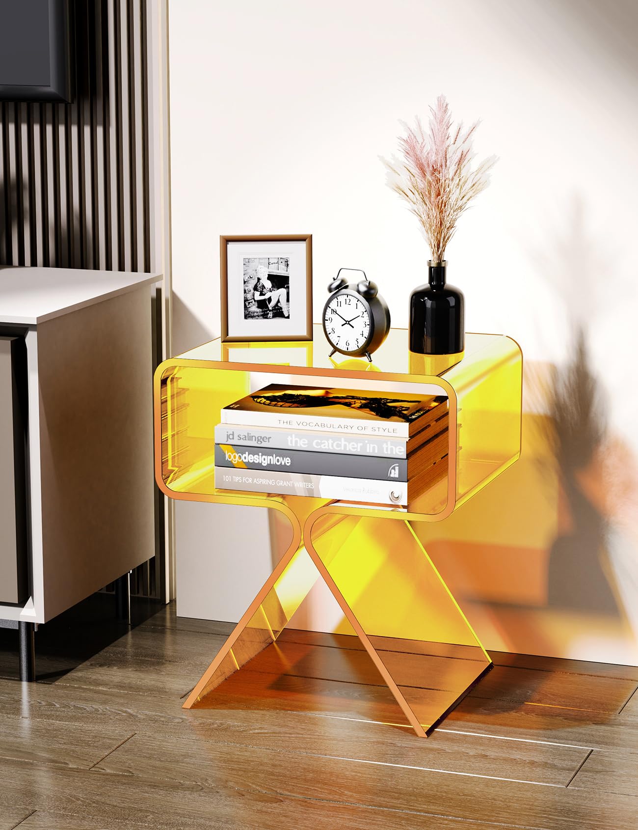 solaround Acrylic Side Table, No Assembly, 39 x 30 x 45 cm, Yellow