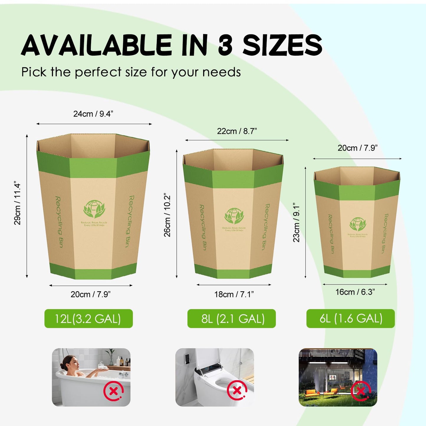 6-Pack Cardboard Waste Paper Bin – Foldable, Recyclable, Plastic-Free & Reusable Trash Can - Small Rubbish Bin - Waste Basket Perfect for Office
