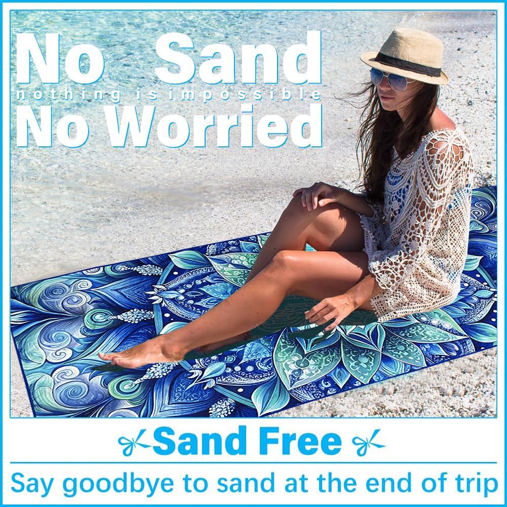 JAODFK Microfibre Beach Towel 71"X32" Quick Dry Lightweight Mandala Sand Free Extra Large Thin Towels Travel Essentials For Adults Womens Swim Bath