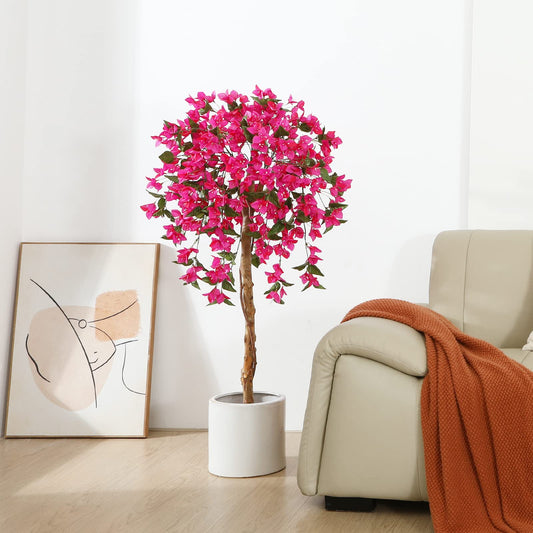 Fopamtri Artificial Plants Bougainvillea Tree 120 cm Artificial Blossom Tree, Fake Plants in Pot Large Pink Artificial Tree with Flowers for Home