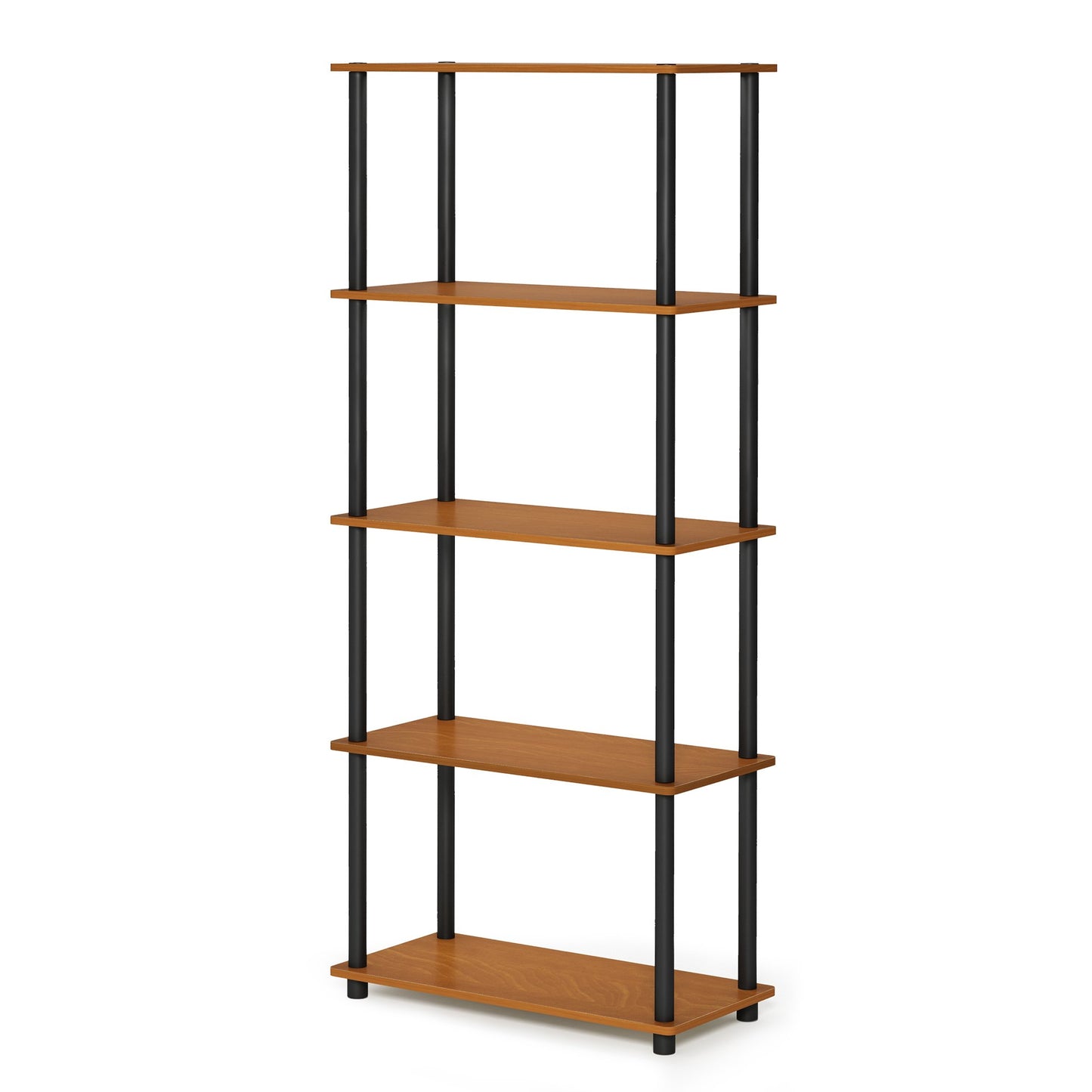 Furinno TURN-N-TUBE Toolless Assembly 5-Tier Storage Shelves, Oak Book Shelf, Open Storage Bookshelf, for Organization and Storage, Living Room