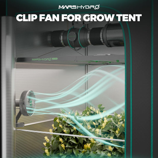 Mars Hydro 6 Inch Clip-On Fan for Grow Tent, Powerful Oscillating Clip Fan with 10w Low Noise for Hydroponic Plants Hydroponic Ventilation Circulation