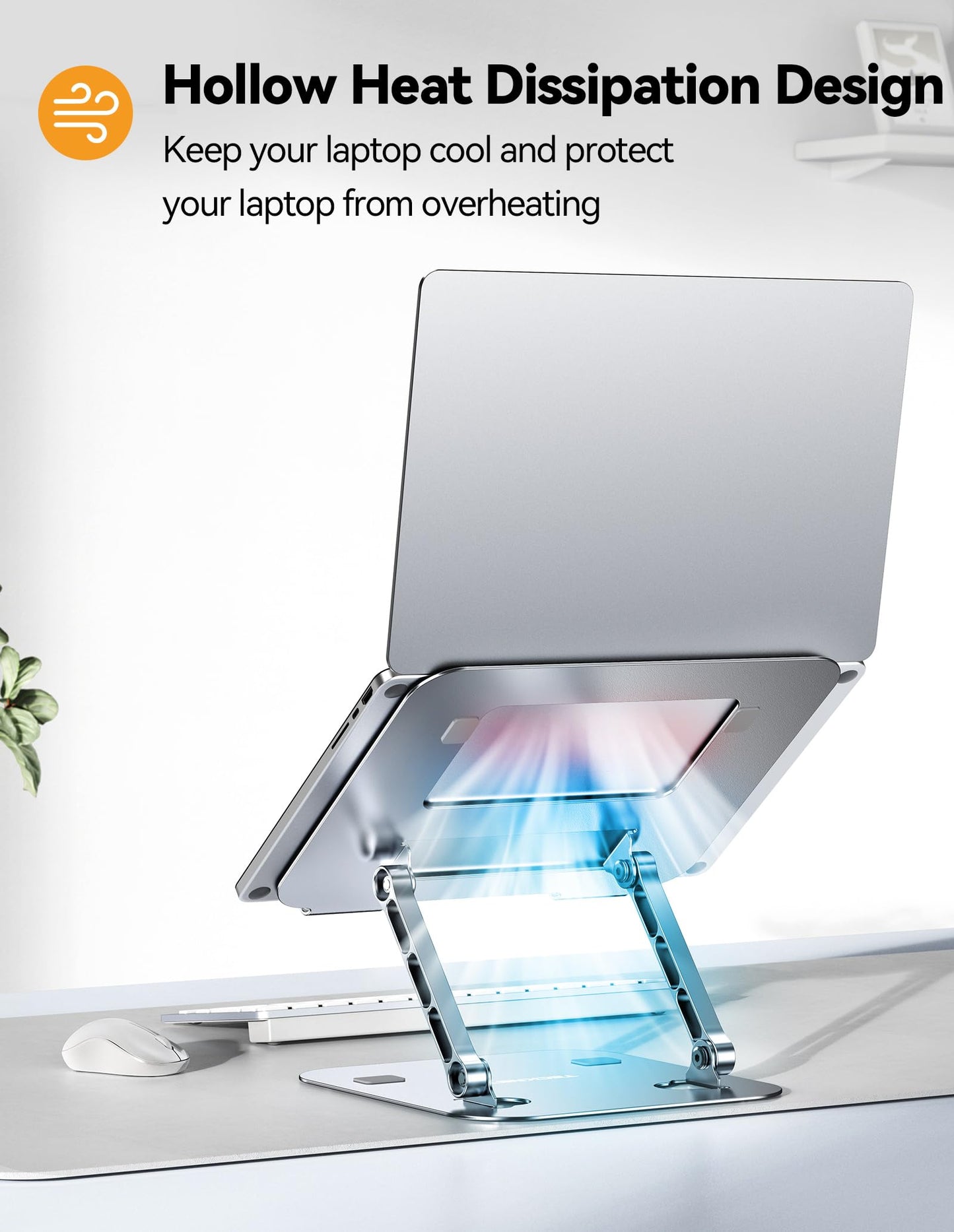 TECKNET Laptop Stand for Desk, Adjustable Laptop Holder, Silver
