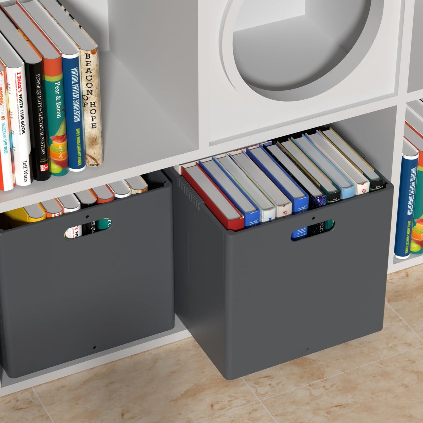 Vadidiya 4-Packs Foldable Plastic Storage Cubes Boxes with Handle, Grey