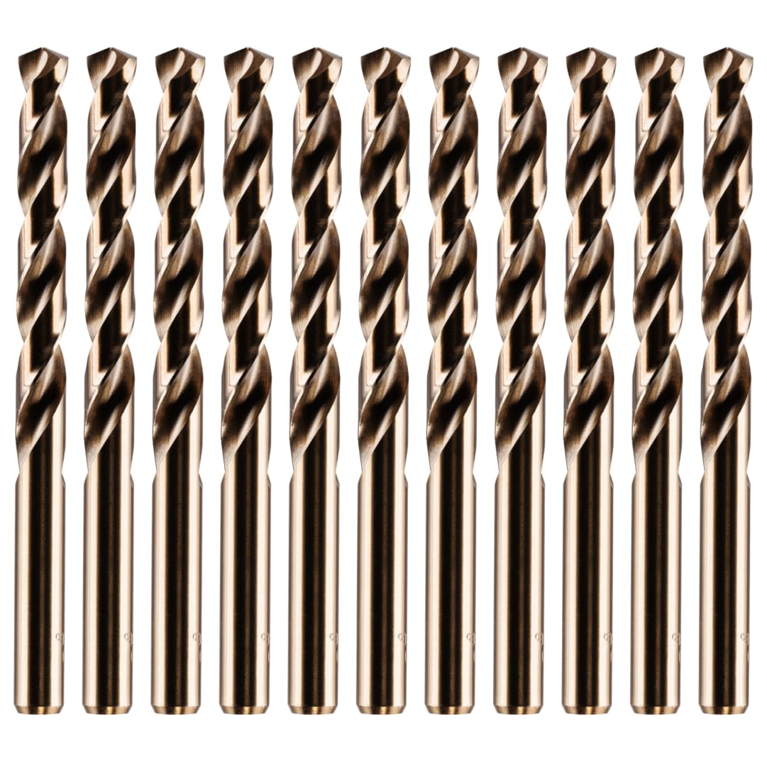 Rennie Tools - Box of 10 x 5mm HSS Gold Cobalt Jobber Drill Bit Set For Stainless Steel, Hard Metals, Aluminium, Cast Iron, Copper. Twist Drill Bit