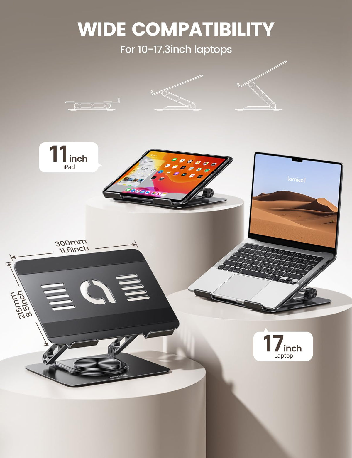 Lamicall Laptop Stand Desk, Laptop Riser - 360° Rotatable Foldable Aluminum Notebook Holder