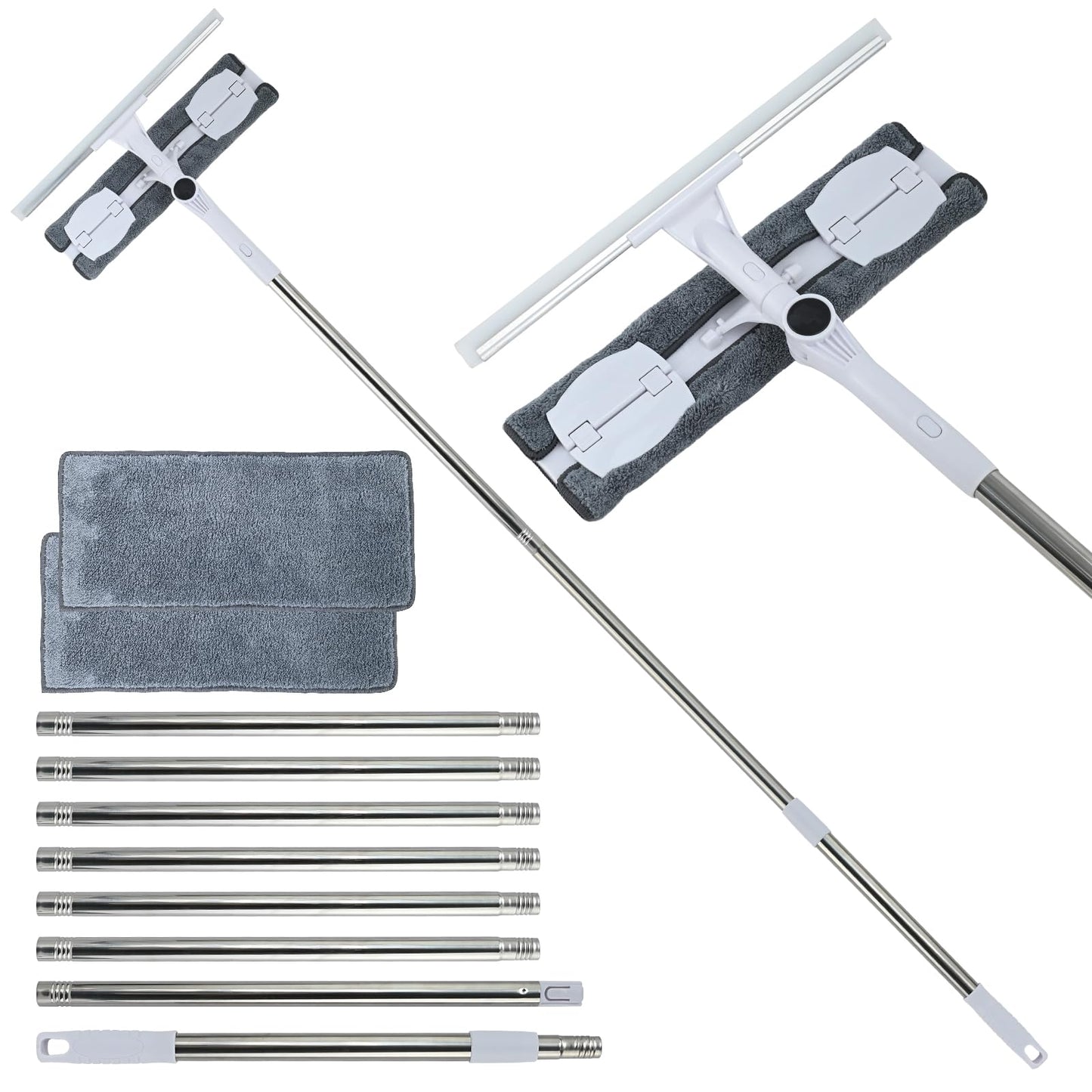 ASSRECT 3.88M Window Cleaner Equipment Kit, 2-in-1 Professional Window Cleaning Kit with Extendable Pole, Rotatable Telescopic Window Cleaner for High