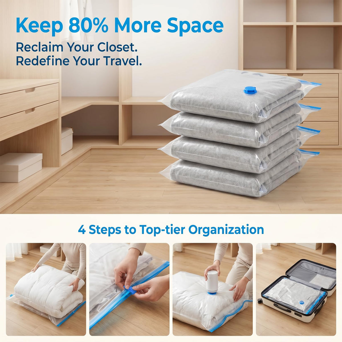 2 Pcs Space Saver Bags Vacuum Storage Bags Small Compression Zipper Storage Bags Vacuum Pack Bags for Clothes, Vacuum Bags for Clothes Travel Home