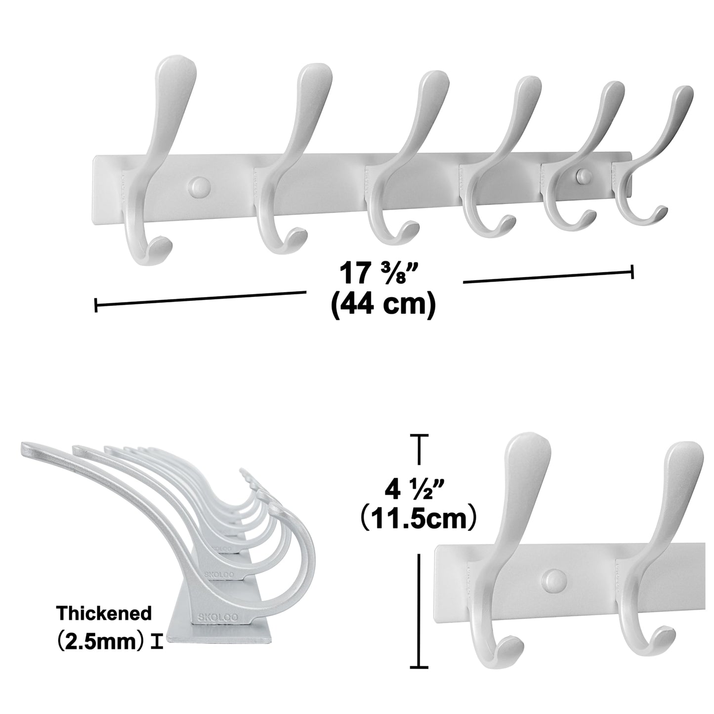 SKOLOO Coat Rack Wall Mounted - 6 Hooks, Heavy Duty, Stainless Steel, Metal Wall Coat Hanger, Sturdy Wall Hooks for Hanging Coat, Jacket, Clothes