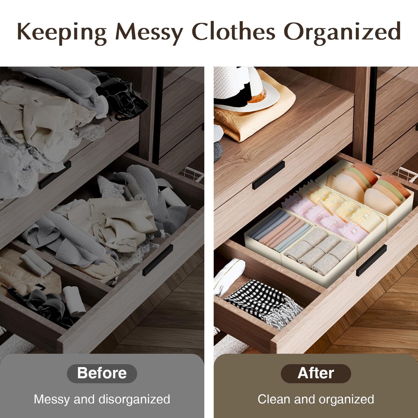 DIMJ 8 Pack Drawer Organisers Underwear Drawer Dividers - Fabric Storage Box Wardrobe Organiser Dresser Drawer Dividers Clothes Organiser Sock