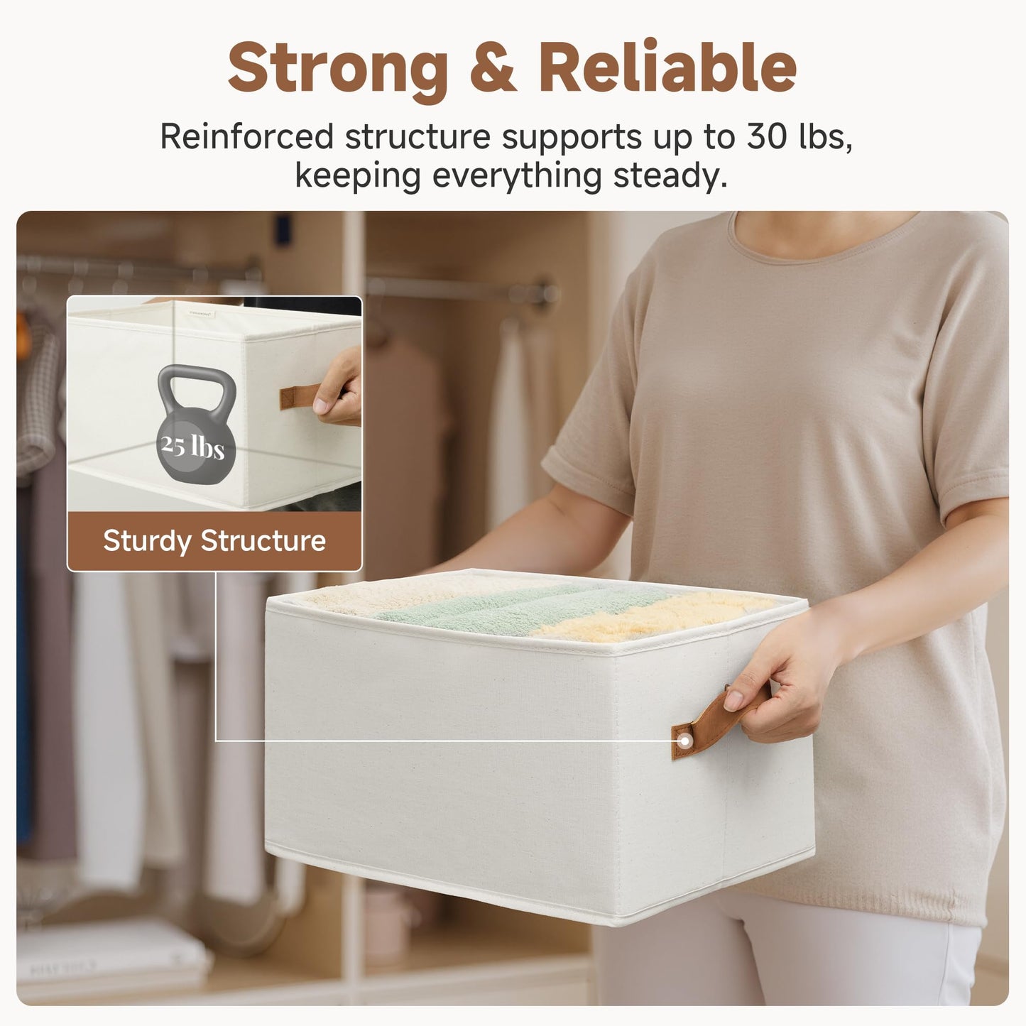 StorageWorks Storage Baskets for Shelves, Foldable Storage Boxes with Handles, Clothes Storage Boxes, Shelf Baskets for Towel