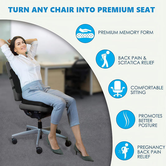 Kongming 2 in 1 Seat Cushion & Lumbar Support Cushion for Car,Wheelchair,Memory Foam Back Support for Office Chair with Adjustable Strap,Coccyx