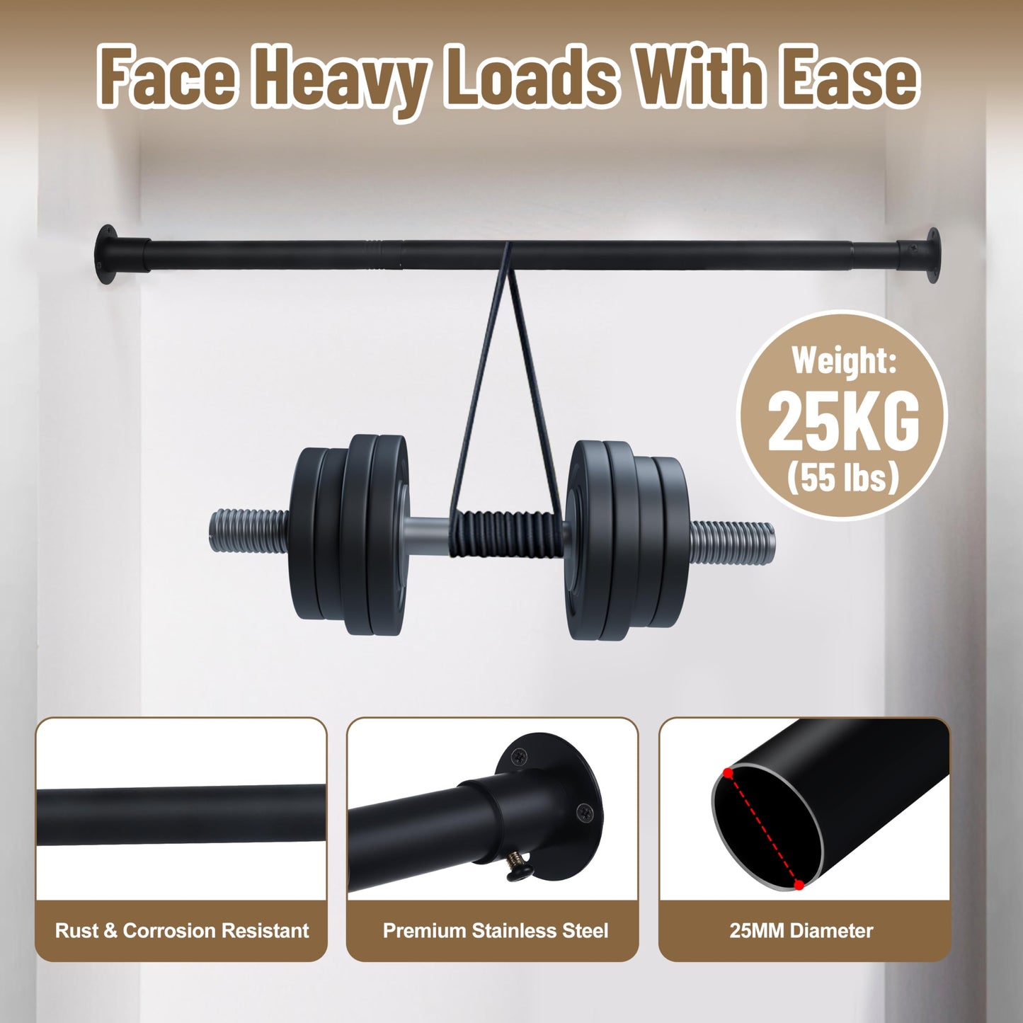 KINGSOW Extendable Wradrobe Rail 64.5-130cm: Black Clothes Hanging Rail