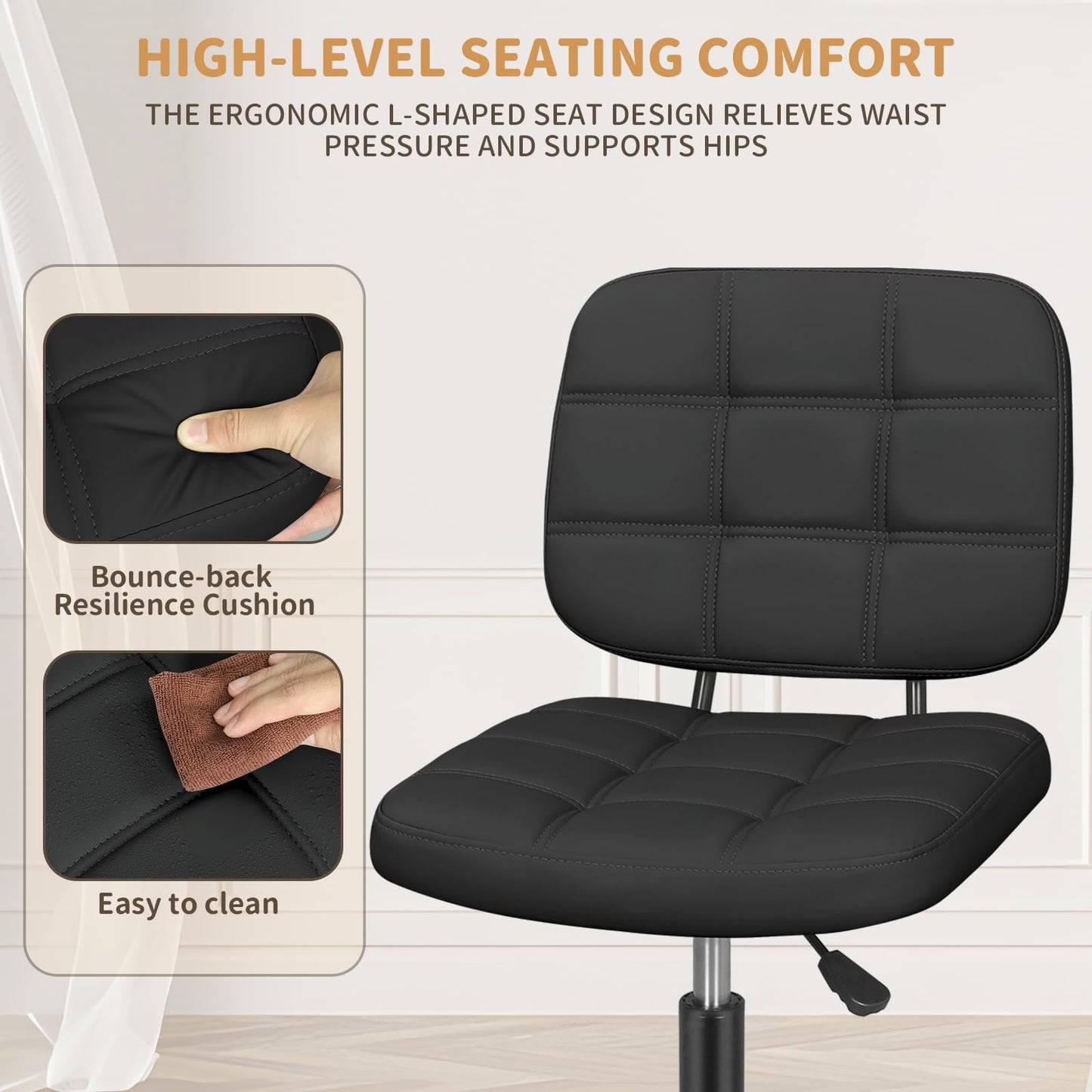 Swivel Desk Chair adjustable Office Chair on wheels Black(33.9"x21.7")