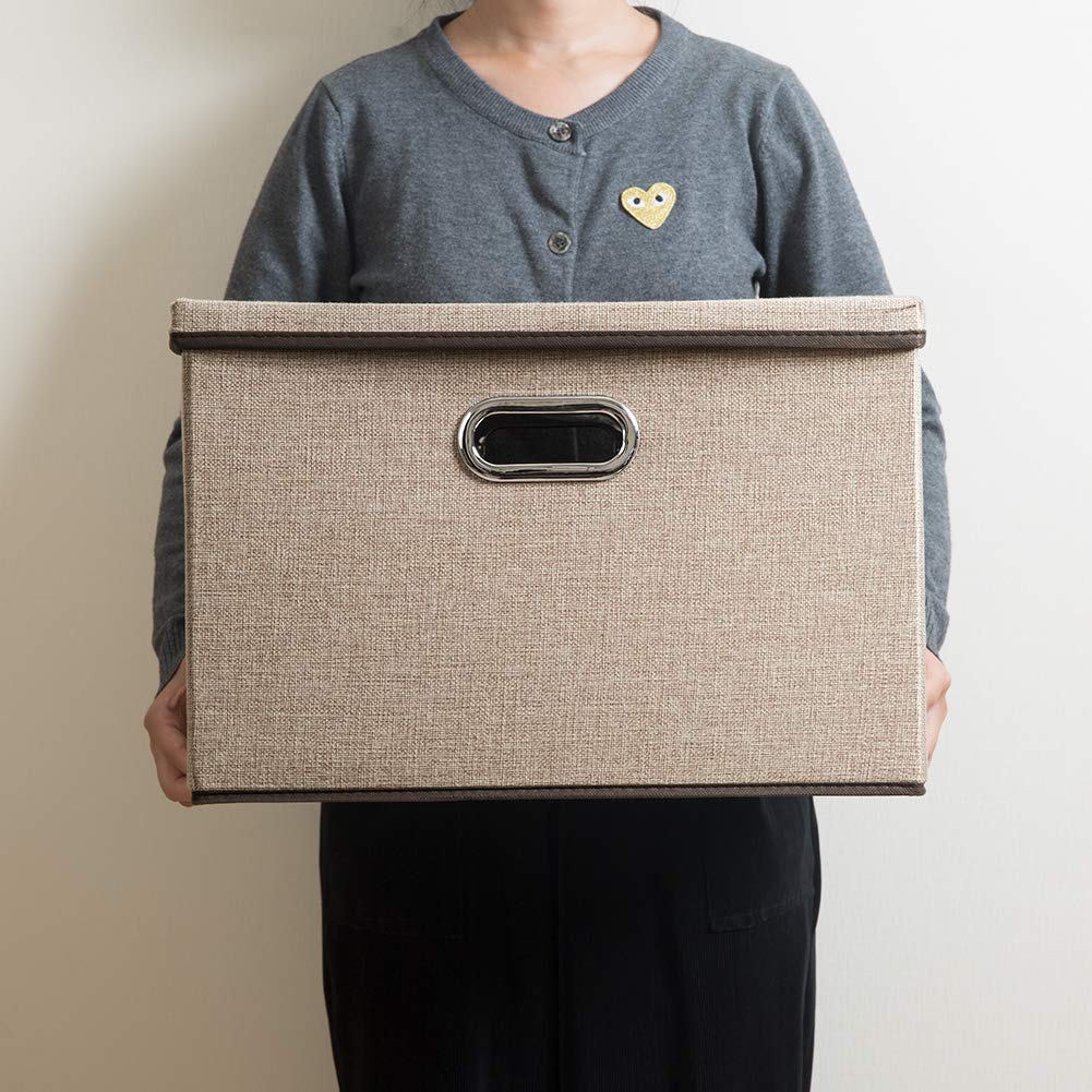 Prandom Storage Boxes with Lids Large,Collapsible Linen Fabric Storage Box,Decorative Bins,Really Useful Box,Clothing