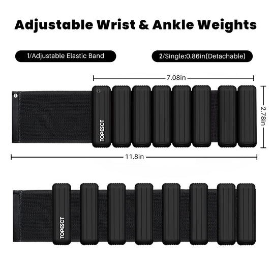 TOPESCT Adjustable Wrist Weights - Set of 2 (1lb Each) | Wearable Wrist & Ankle Weights Bracelet for Yoga, Dance, Barre, Pilates, Cardio, Aerobics,