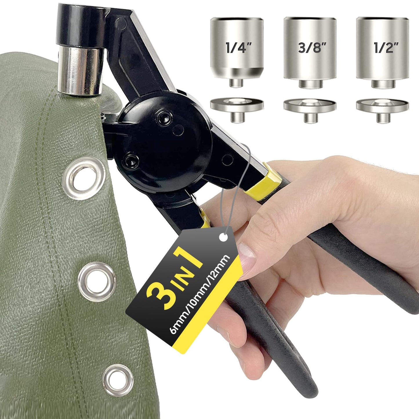 HAPDEN 6/10/12 Eyelet Punch Kit with Bag and 600 Different Eyelet Sizes, Complete Eyelet & Grommet Kit for DIY Tarpaulin Ring Repair and Installation.