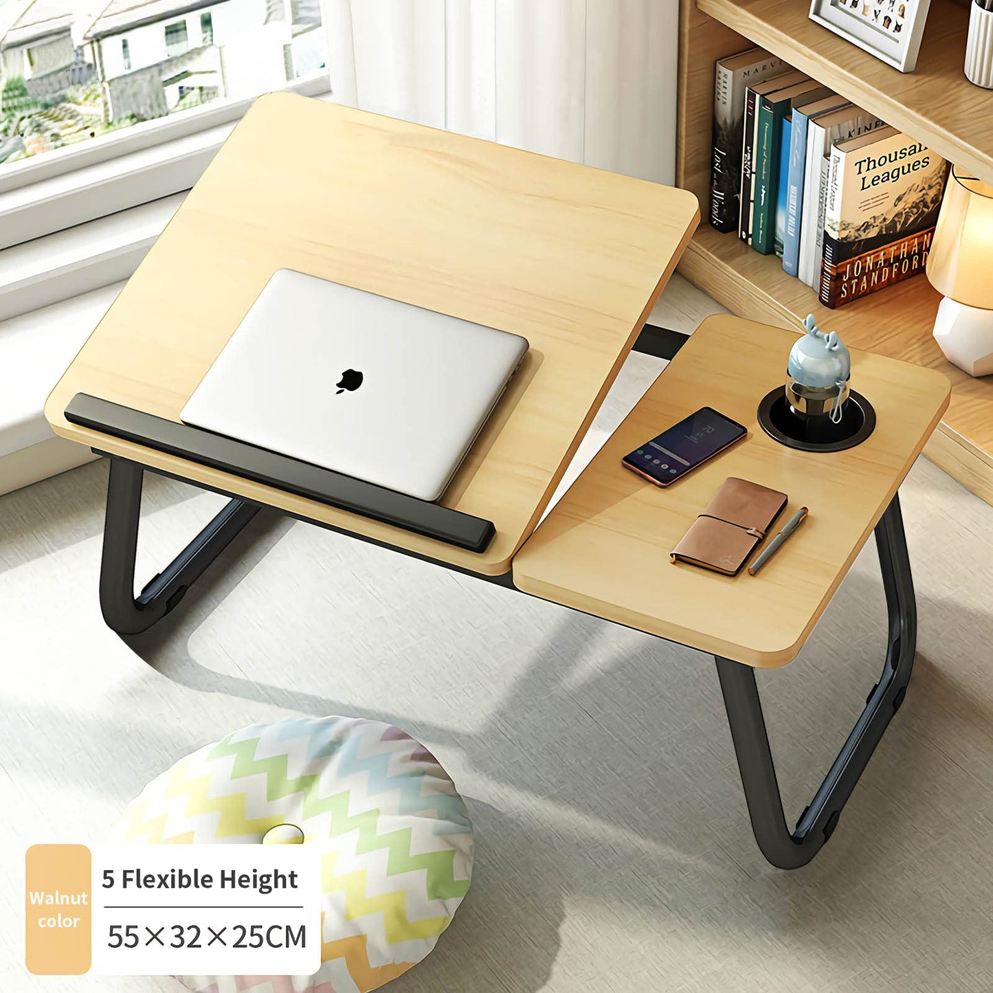 Laptop Desk, Laptop Bed Table with Foldable Legs & Cup Slot, Reading Holder Notebook Stand Breakfast Bed Tray Book Holder for Sofa, Bed, Terrace