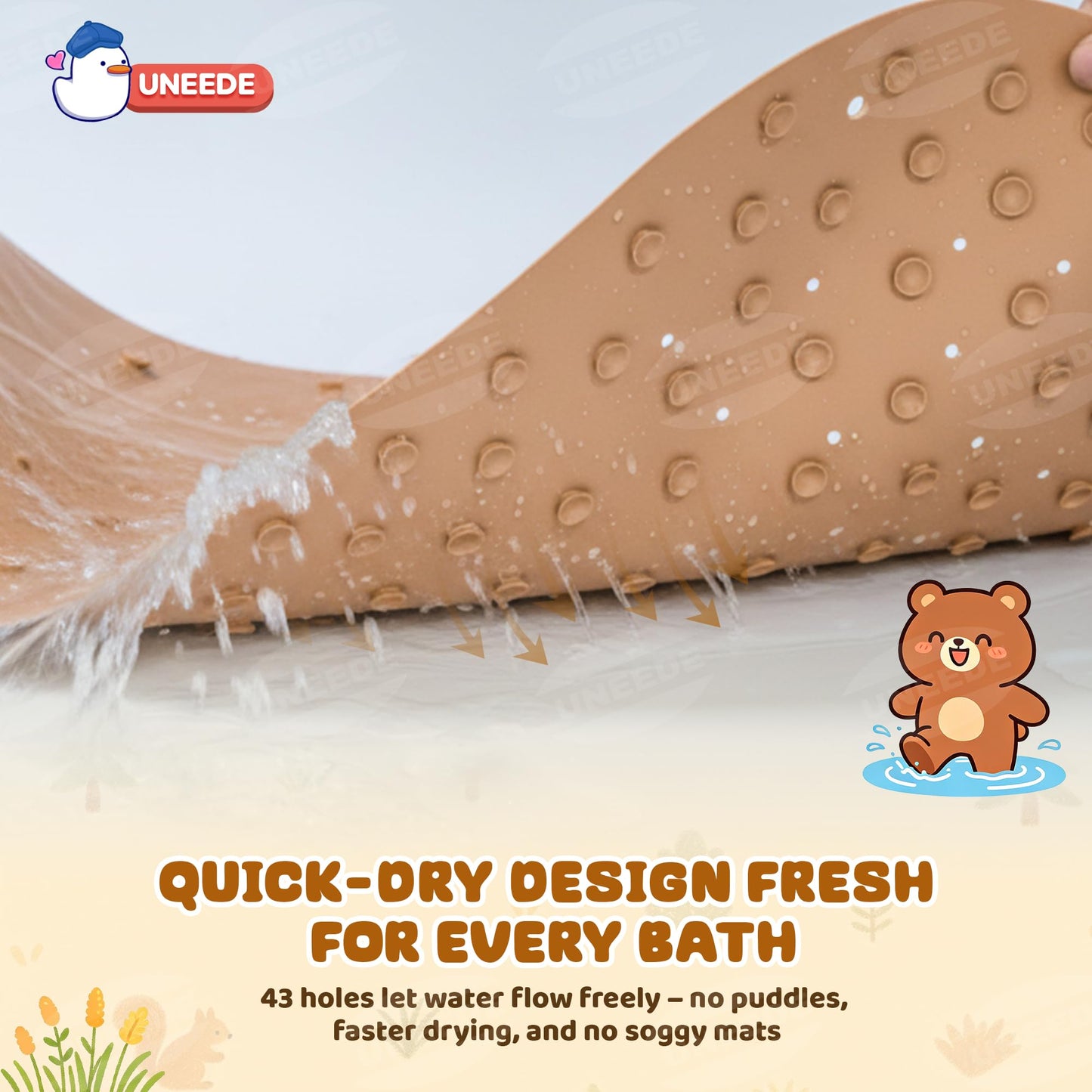 UNEEDE Baby Bath Mat Non Slip Anti Mould Natural Rubber