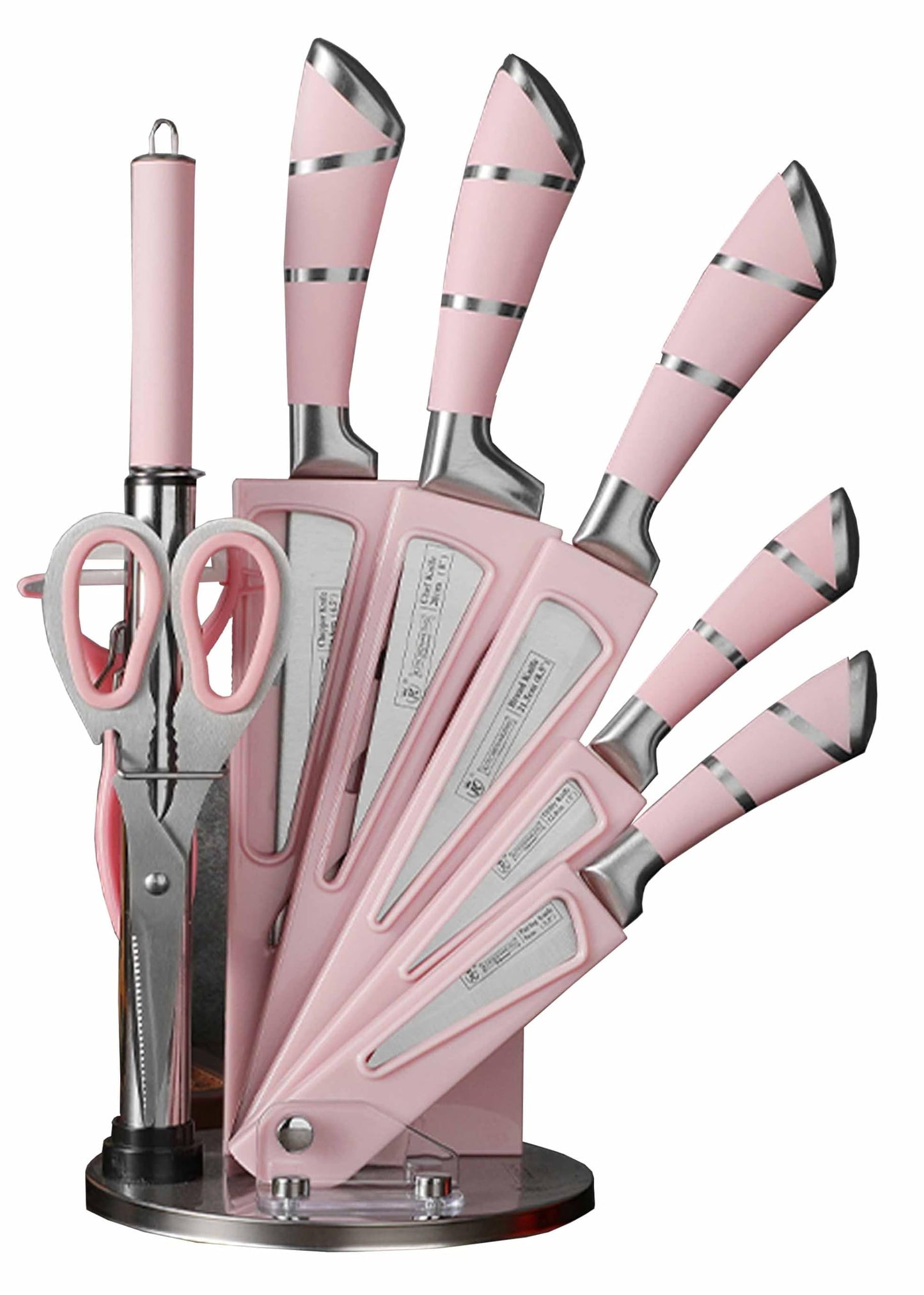Ever Rich ? Stainless Steel Kitchen Knife Block Set, 9 - Pieces Knife Set, Ultra Sharp Knife Set (Pink Knife 9PCS) ?