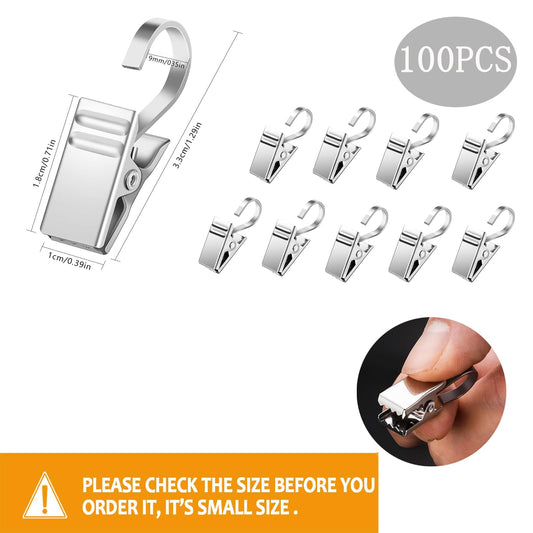 100Pcs Small Curtain Hooks, Stainless Steel S-Hooks Suitable forOutdoor String Light Parties, Decorative Hanging Photos, Campervan Awnings