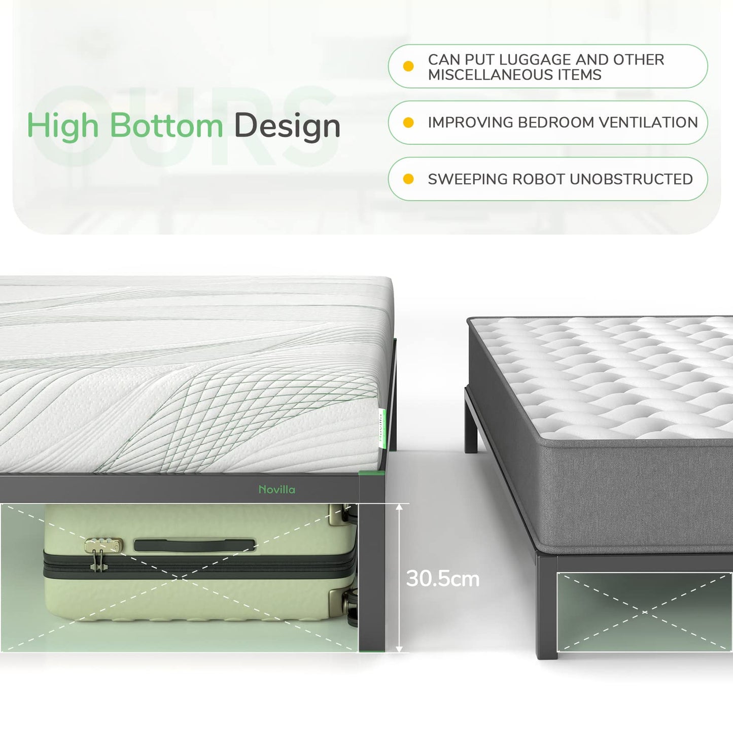 Novilla 30.5cm Metal Super King Bed Frame, 6FT Platform Bed Frame With Noise-cancelling Design, Engineered Wood Slat Support, Solid Support Leg