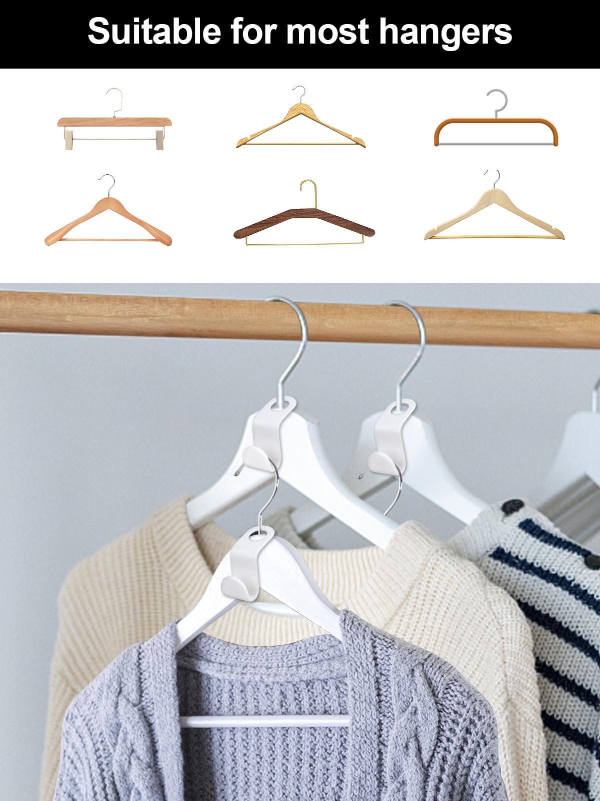 Sheryl&Rain 60Pcs Clothes Hanger Connector Hooks, Space Saving Hanger for Closet Organiser