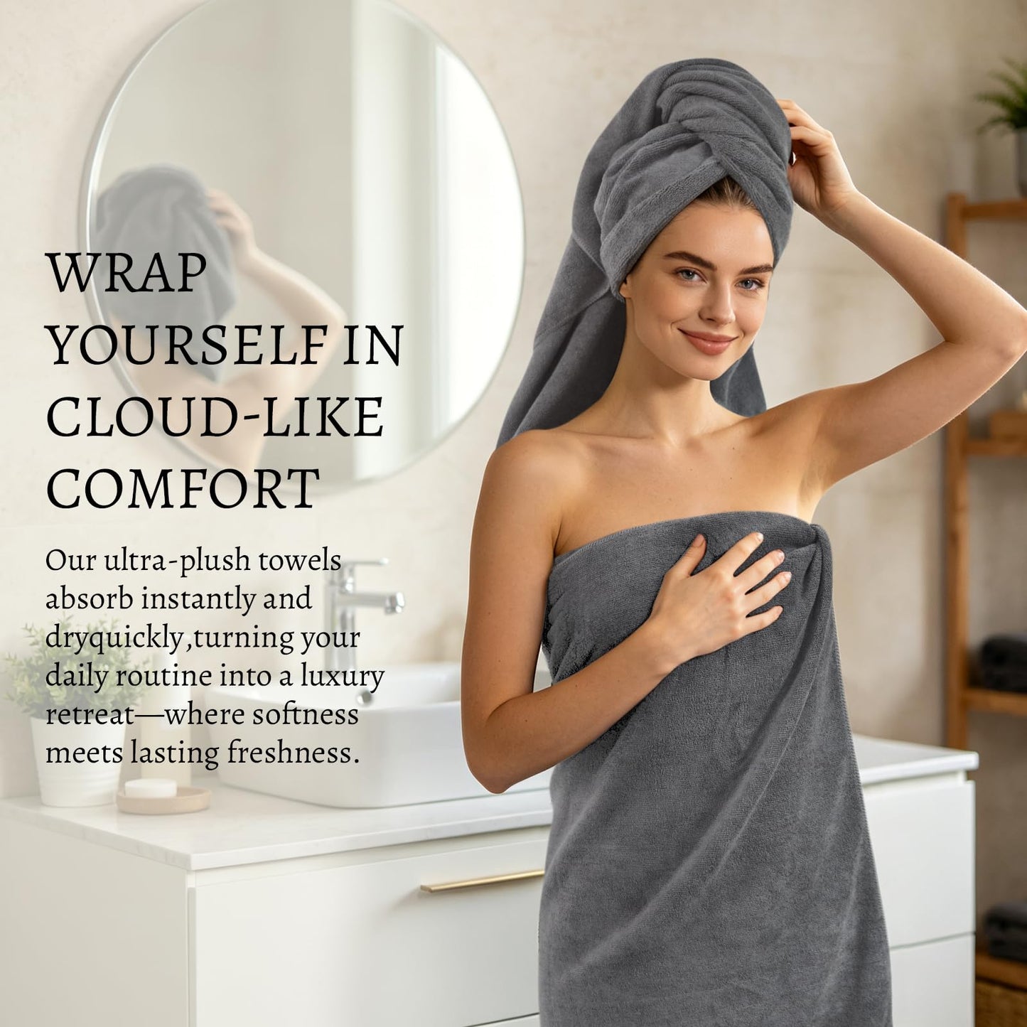 VIVOTE Microfibre Bath Towel Lightweight Body Towels 76×152cm Grey 1 Piece