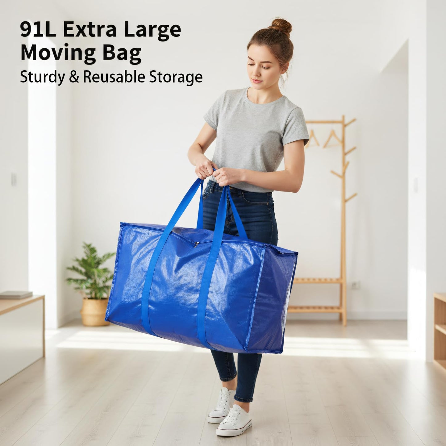 Snugkin Large Storage Bags 4 Pack 91L Moving Bags with Zips & Handles Heavy Duty Storage Boxes with Lids Water-Resistant Packing Bags for Home