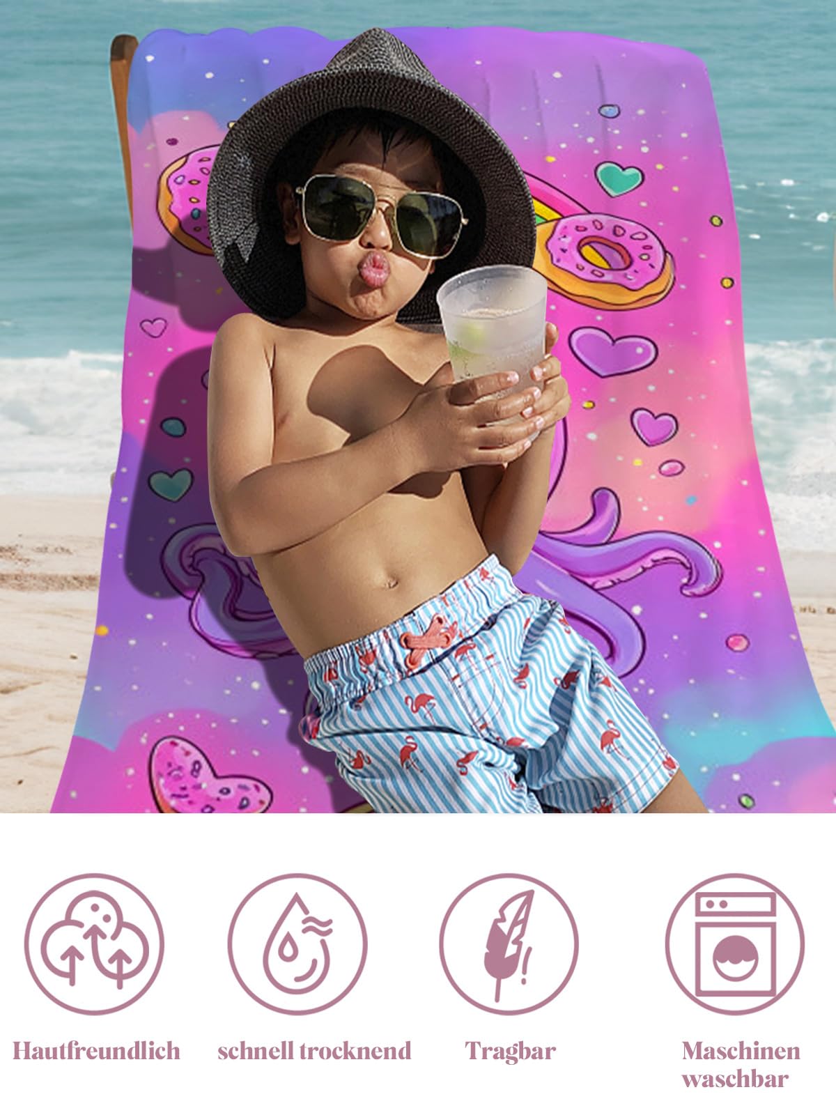 Unicorn Beach Towel, Children's Beach Towels, 60 x 120 cm, Microfibre Beach Towel, Sand-Free, Quick Drying Bath Towel, Travel, Swimming