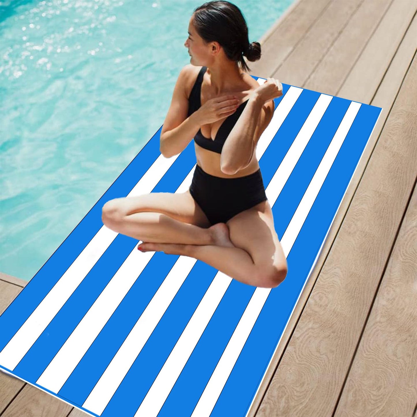 Large Thin Microfibre Beach Towel with Bag for Adult Men Women,160x90cm Blue Stripe Beach Towels Quick Dry Sand Free Lightweight Swim Bath Towel for