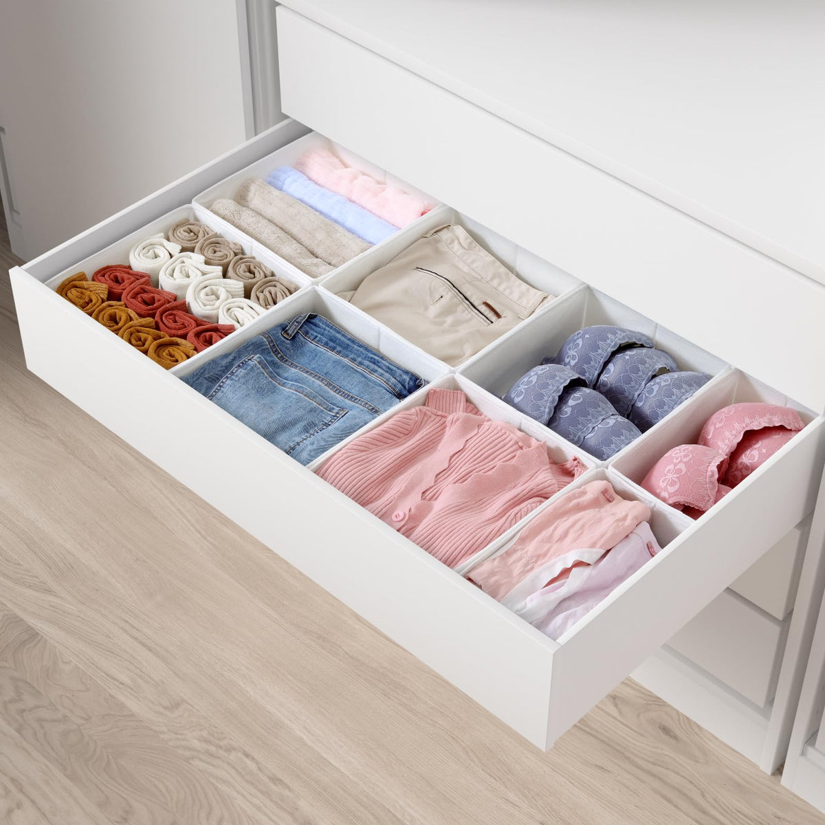 ORLISA Drawer Organiser for PAX 100 Drawers 100x58cm, 8 Pack Closet Organiser Set, Fabric Drawer Dividers & Wardrobe Organisers for Clothes Storage