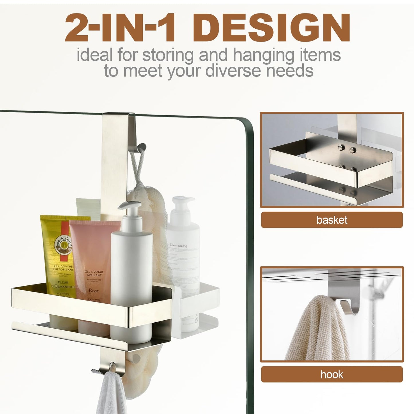 SHUNLI Shower Caddy Hanging Over Door - No Drilling Shower Organiser Stainless Steel Shower Shelves with Hooks