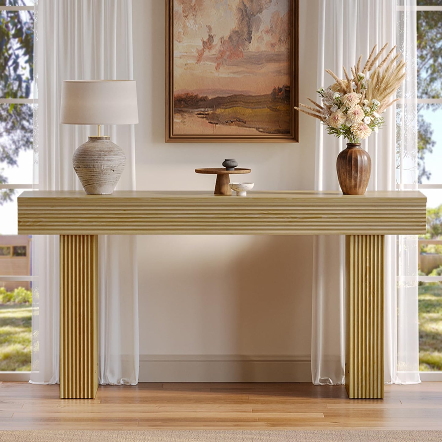 Bestier 63” Console Table, Wood Entryway Table for Living Room Hallway, Oak