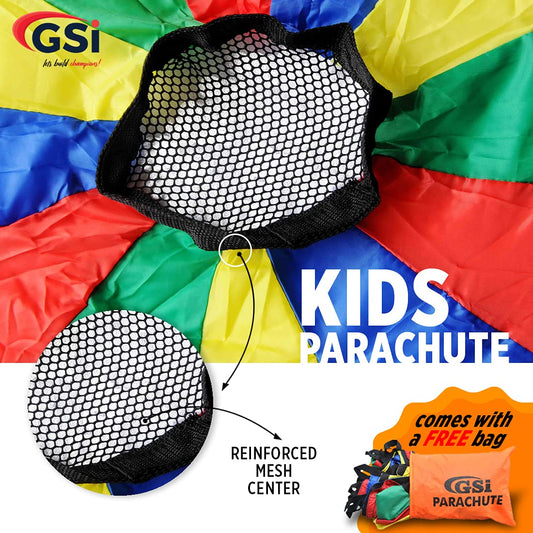 GSi Kids Play Parachute Rainbow Parachute Toy Tent Game for Children Gymnastic Cooperative Play and Outdoor Playground Activities (24 Feet)