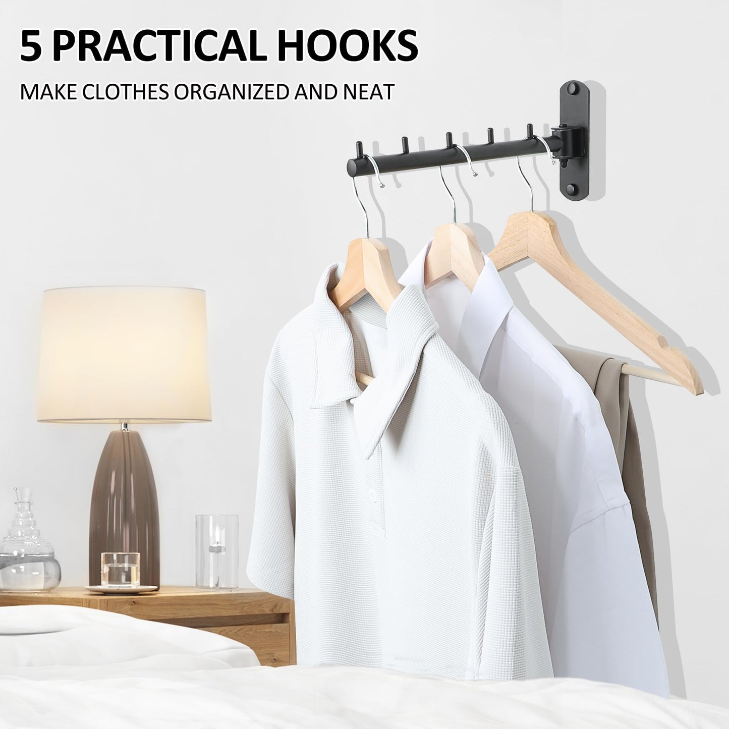 Mooche Clothes Rail Wall Mounted Black 2Pcs, Swivel Rail, 275MM
