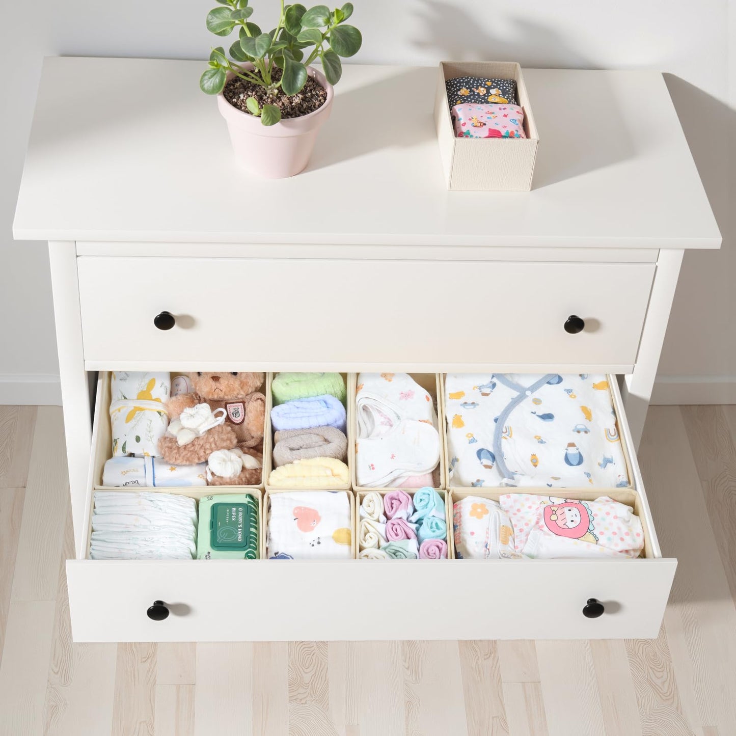 ORLISA 8 Pack Drawer Organiser for IKEA Hemnes, Wardrobe Storage Organiser with PP Panels, Foldable Fabric Drawer Dividers for Clothes, Underwear