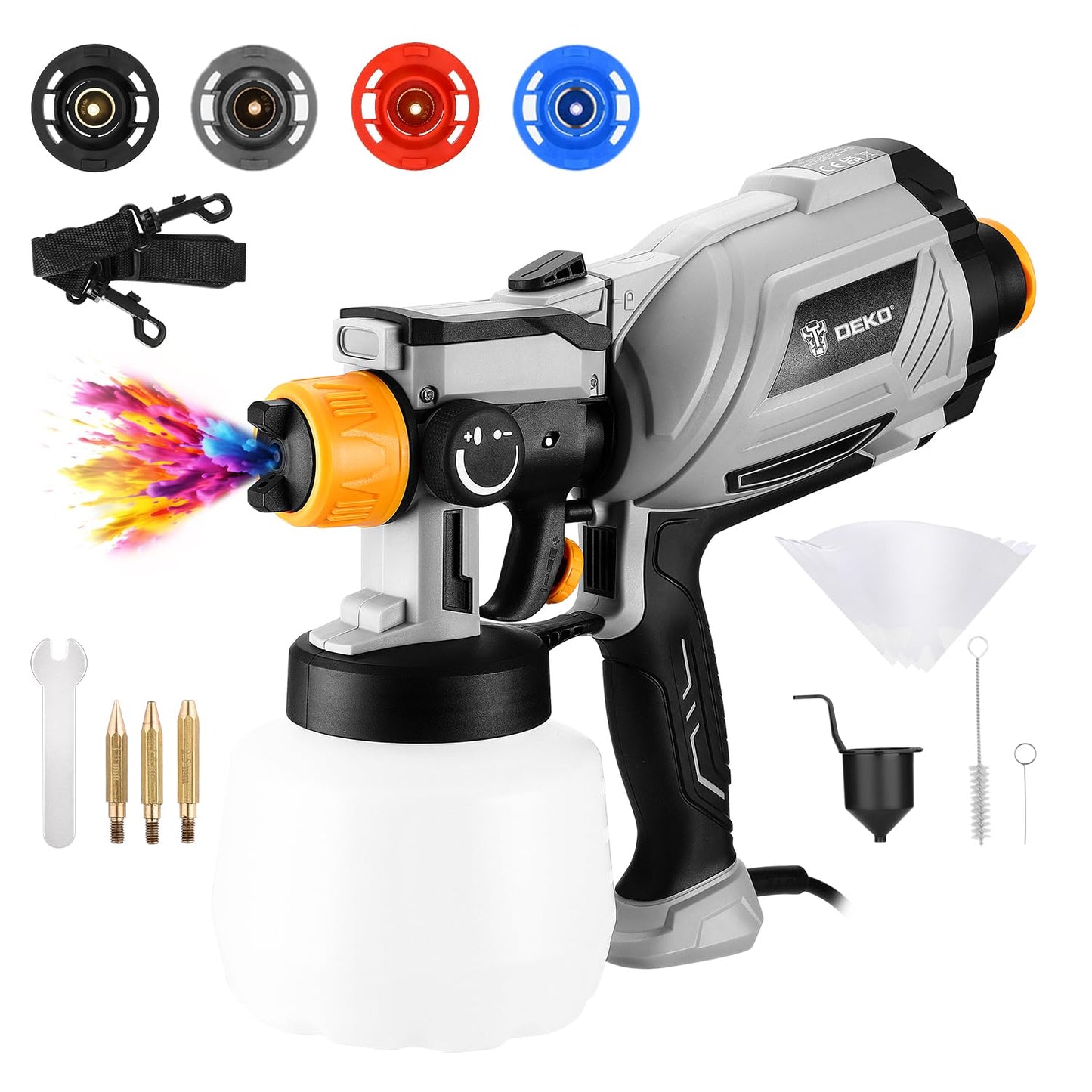 Paint Sprayer for Walls and Ceilings 1000W: 1200ml DEKOPRO HVLP Fence Spray Paint Gun with High Capacity Container,Easy to Clean,for House