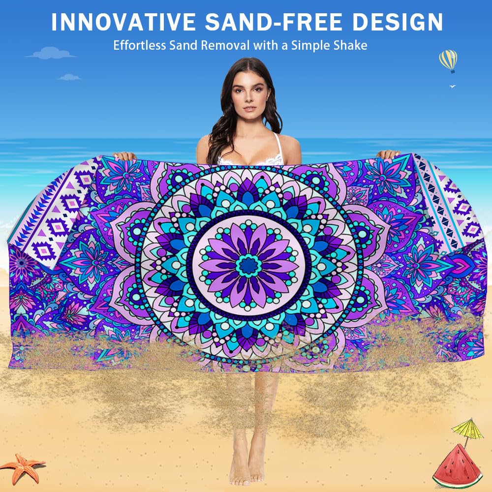 COYBTO Microfibre Beach Towel, 180x90CM Double Sided Quick Dry Beach Towels for Adults, Large Bath Towels with Button, Sandproof, Lightweight