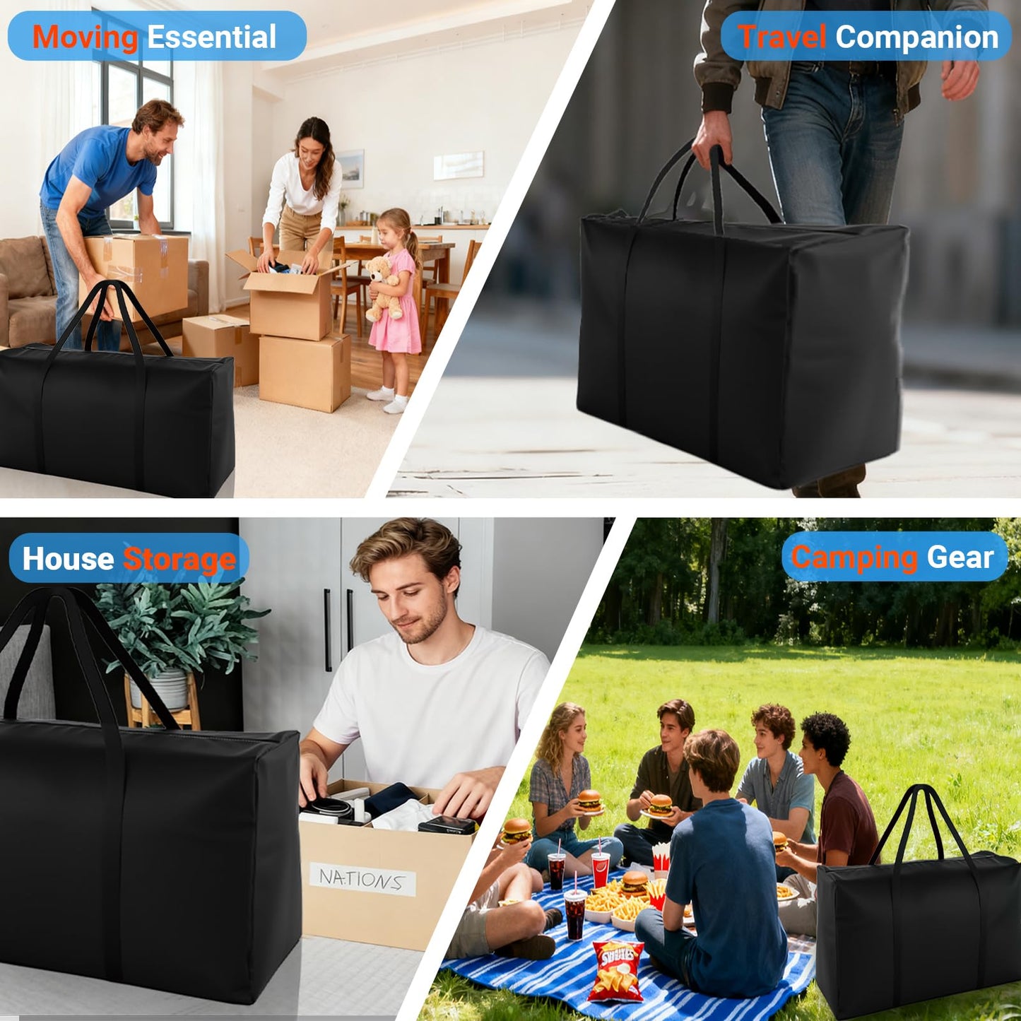 NCEDN 180L Extra Large Waterproof Storage Bag - Upgraded 600D PU Fabric, Dual Zippers, Includes Luggage Tag, Ideal for Moving House
