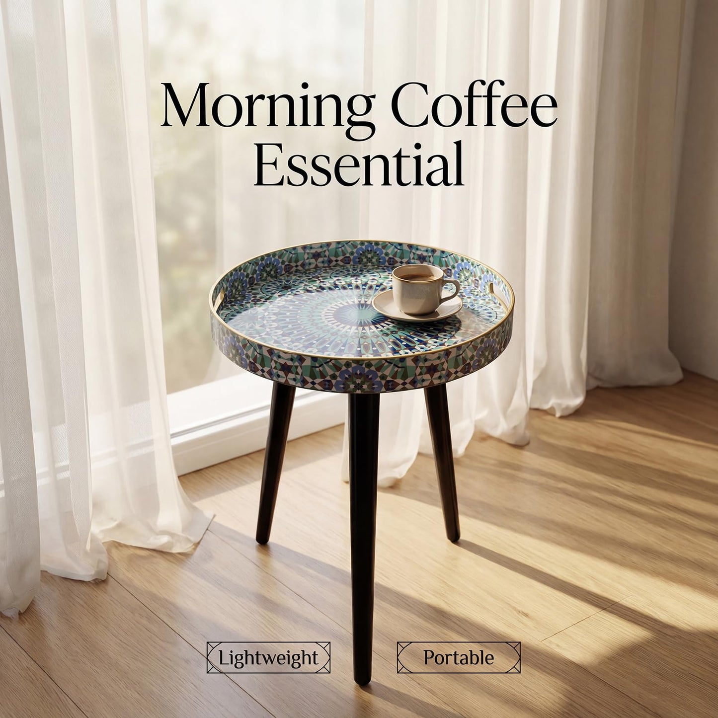 Simmer Stone Round Indoor Side Tables with Detachable Wooden 3 Legs, Versatile Tray Table, Perfect For Round Coffee Table Tea