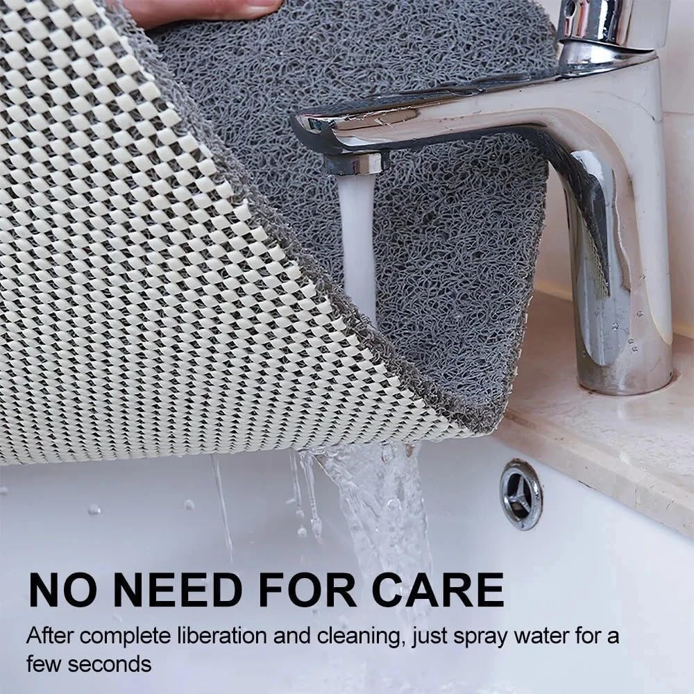 Yunzhou1230 Non Slip Shower & Bath Mat Anti Mould - Bathtub Mat with Drainage, Grey Loofah Style PVC - Washable, Quick-Drying