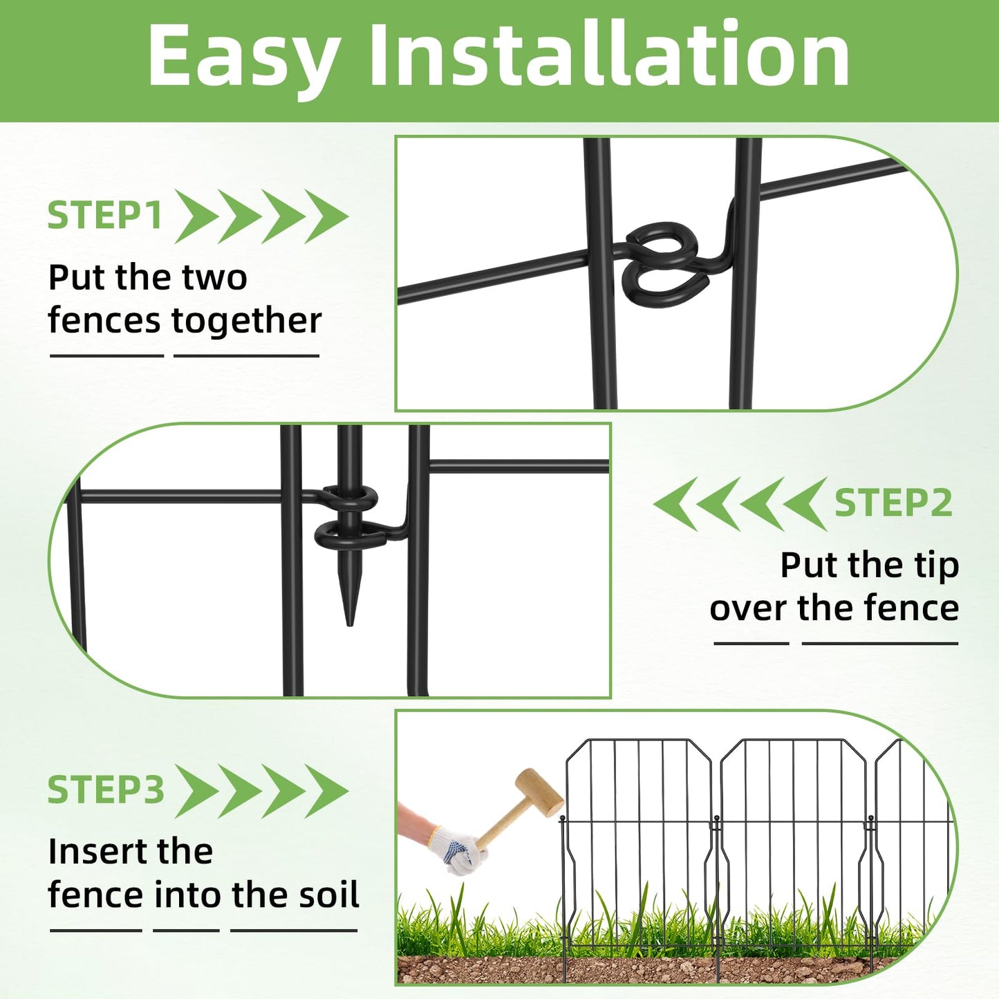 WELDUN Metal Garden Fence, Total 310CM(L) ? 41CM(H), 10 Pack Dog Fencing, Decorative Fences Garden Flower Bed and Animal Barrier, for Rabbit Dog Yard