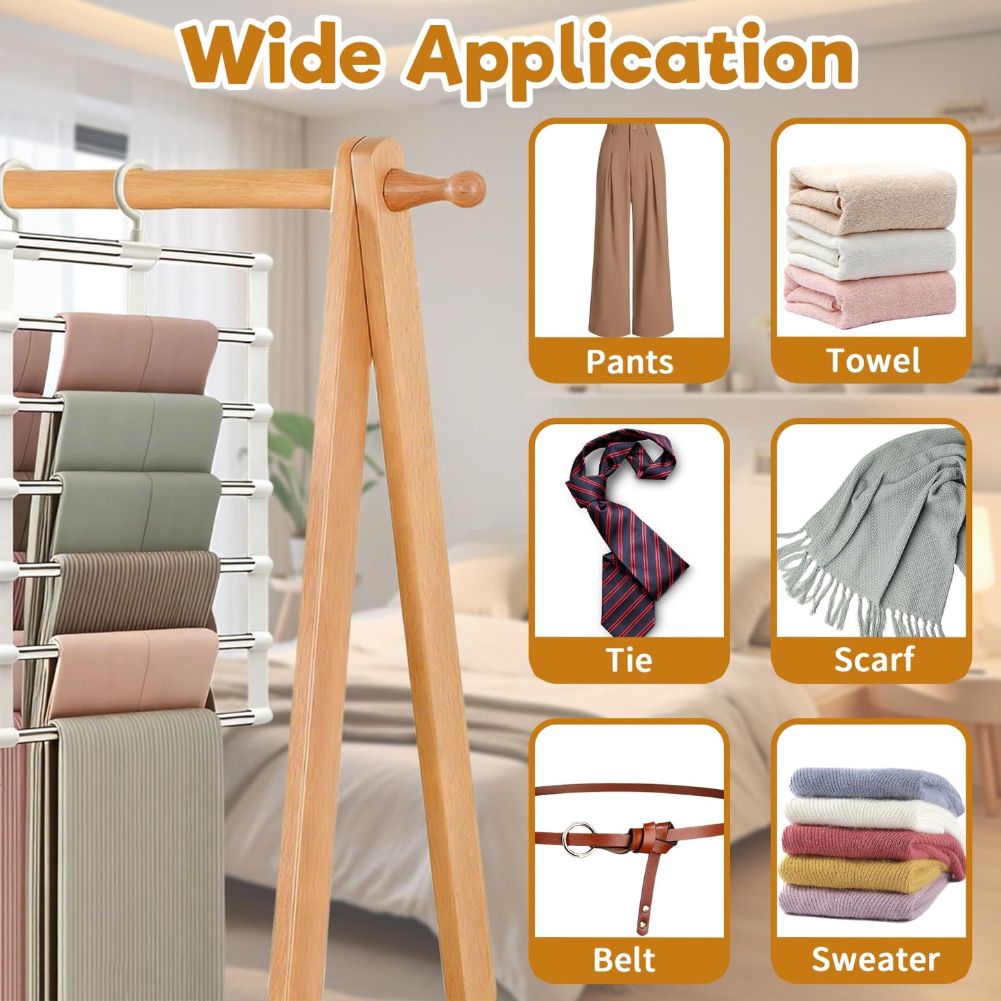 Nuoyiman 2 Pack Trouser Hangers, 6-Tier Stainless Steel Pants Hanger